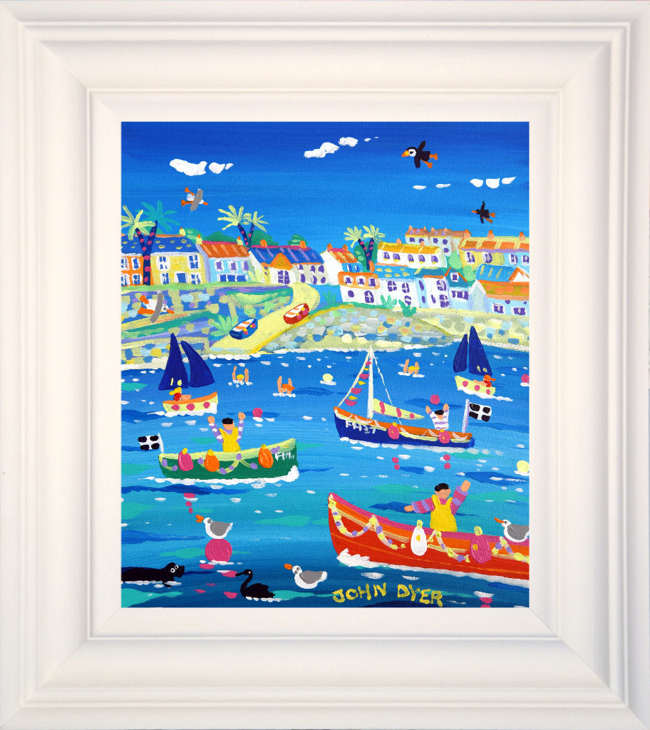 &#39;High Tide Portscatho&#39;, 12x10 inches acrylic on canvas. Paintings of Cornwall. Cornish Artist John Dyer. Cornwall Art Gallery
