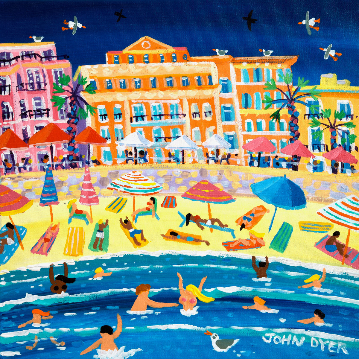 &#39;Mediterranean Moment, Menton, France&#39;, 12x12 inches acrylic on canvas. Paintings of France by British Artist John Dyer. French Art Gallery