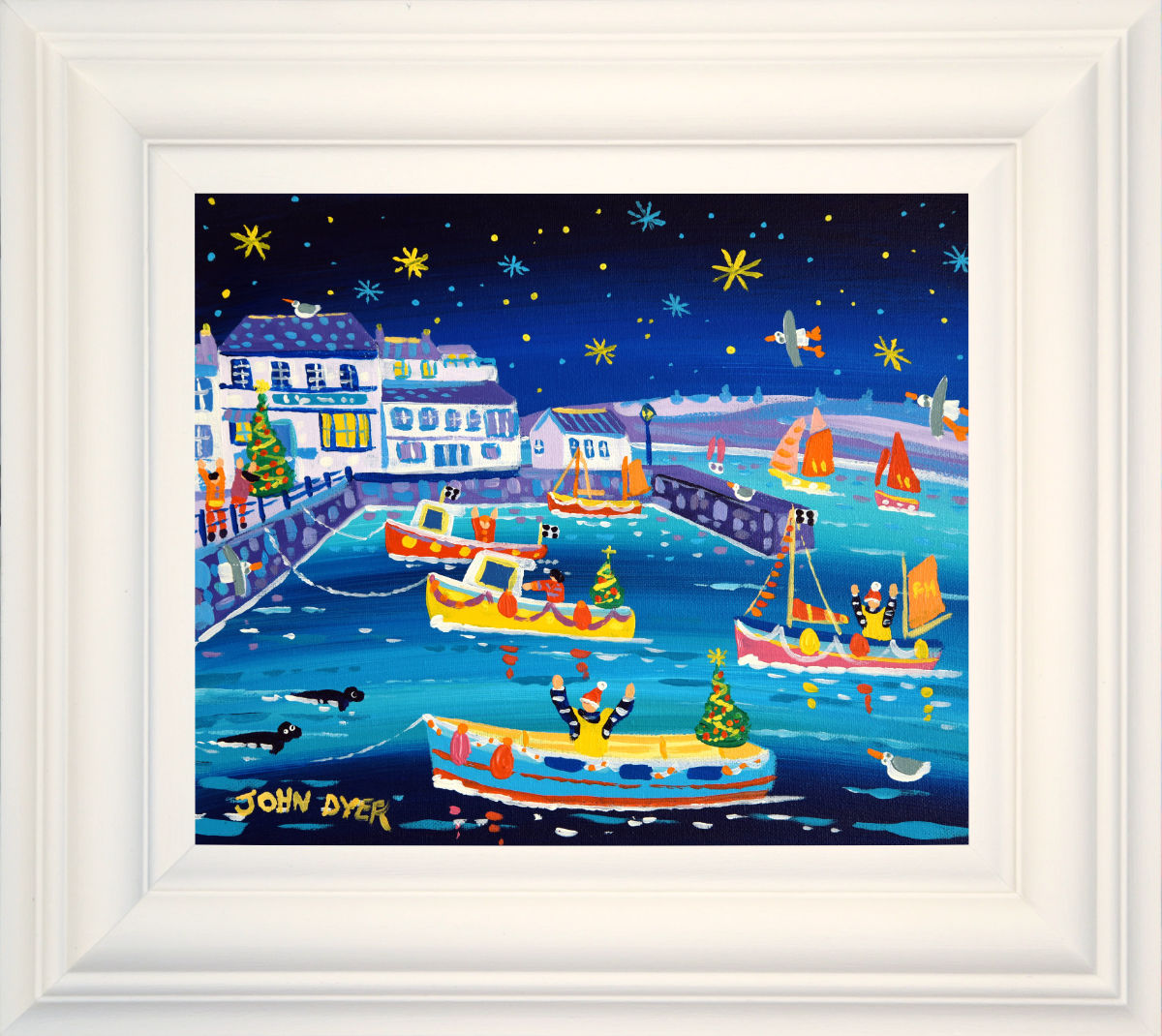 'Customs House Christmas, Falmouth', 10x12 inches acrylic on canvas. Paintings of Cornwall. Cornish Artist John Dyer. Cornwall Art Gallery