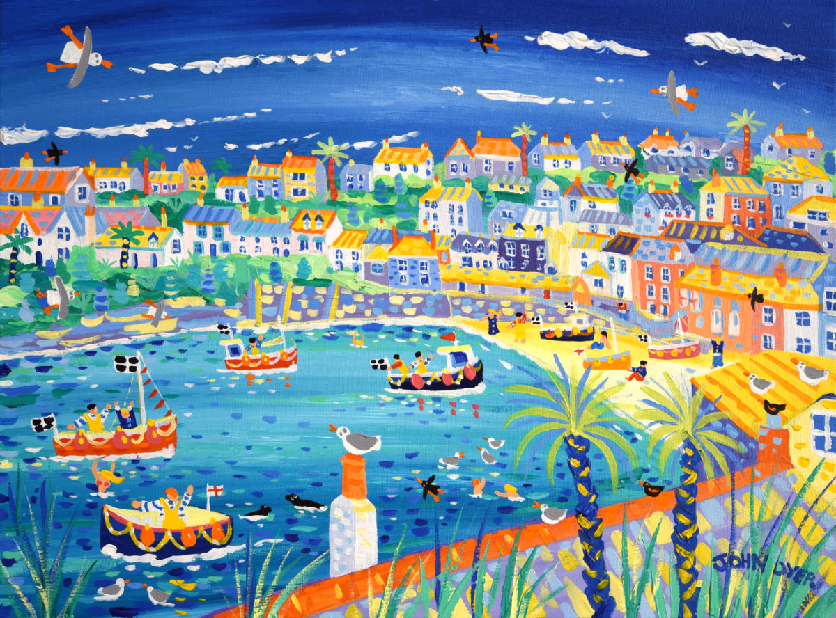 'Harbour Fun, Port Isaac', 18x24 inches acrylic on canvas. Cornwall Painting by Cornish Artist John Dyer. Cornish Art from our Cornwall Art Gallery