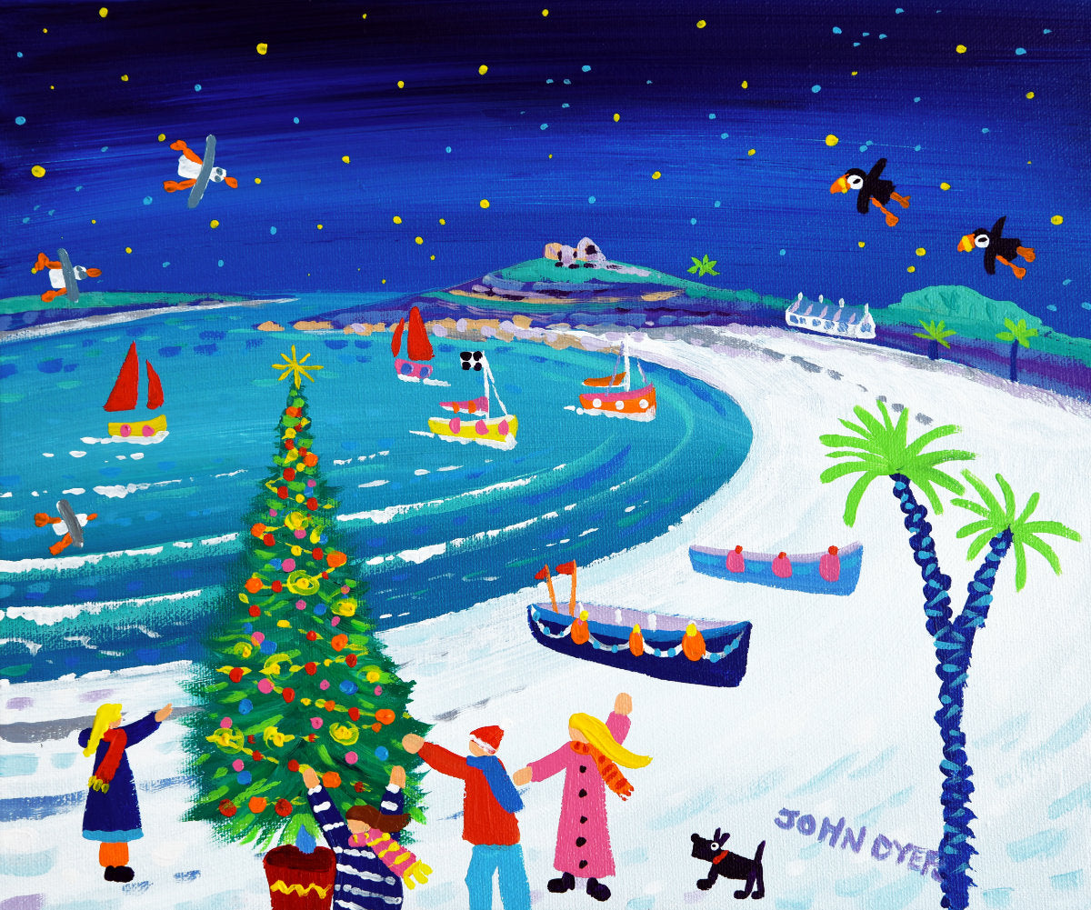 'Christmas on the Beach, Tresco', 10x12 inches acrylic on canvas. Paintings of Cornwall. Cornish Artist John Dyer. Cornwall Art Gallery