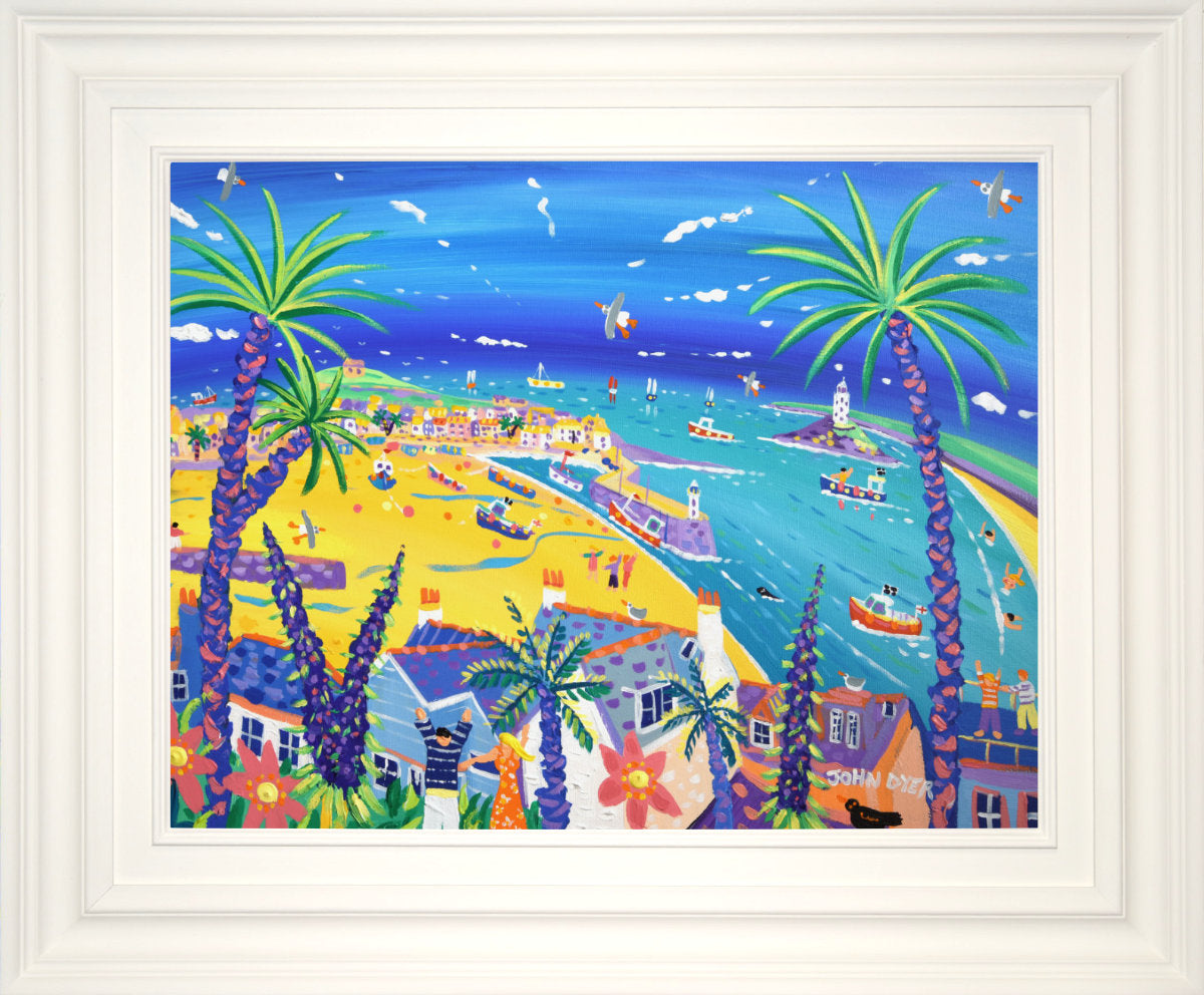 'Tropical view, St Ives', 18x24 inches acrylic on canvas. Cornwall Painting by Cornish Artist John Dyer. Cornwall Art Gallery