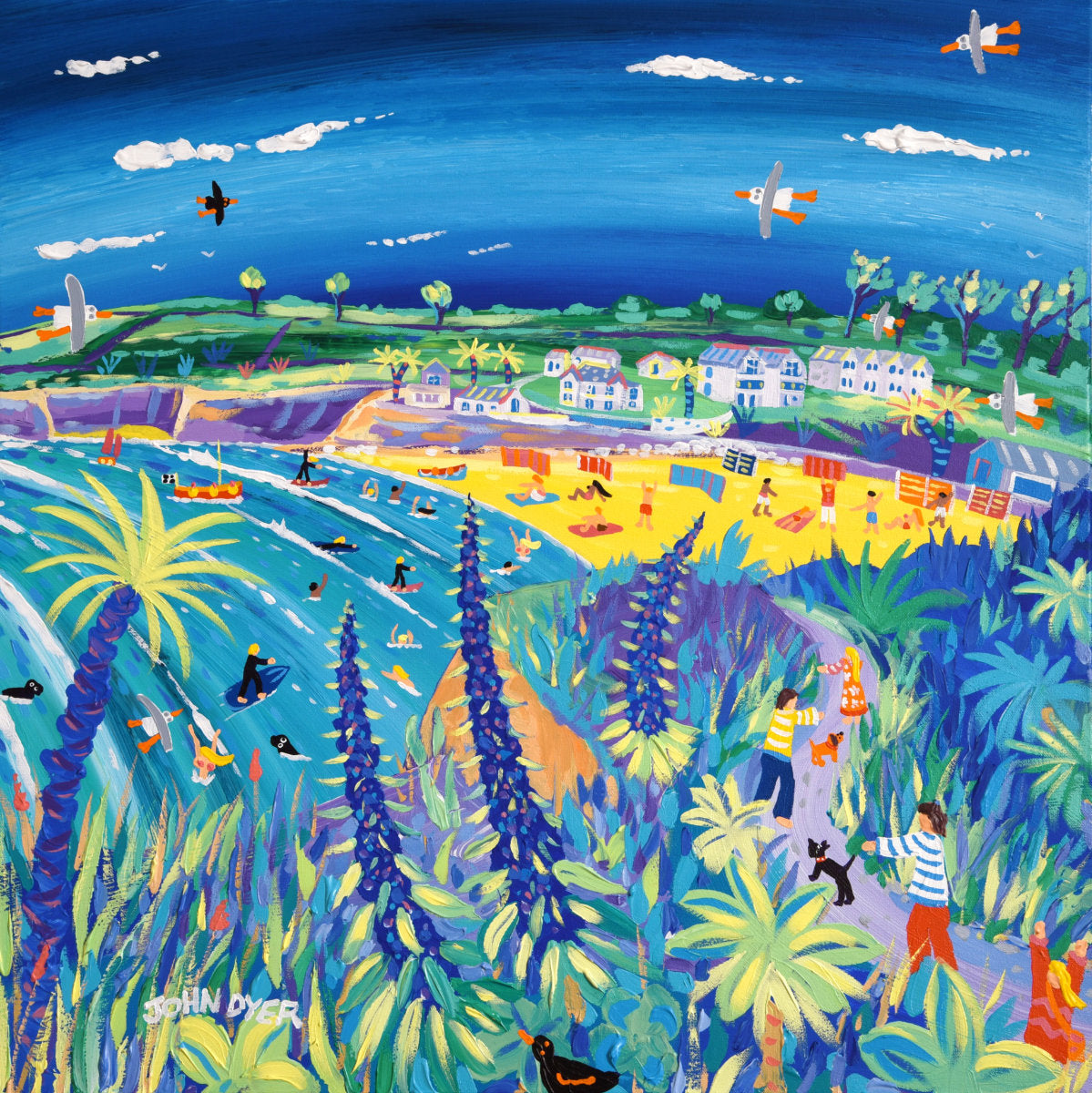 'Colourful Walk to Swanpool', 24x24 inches acrylic on canvas. Cornwall Painting by Cornish Artist John Dyer. Cornish Art from our Cornwall Art Gallery