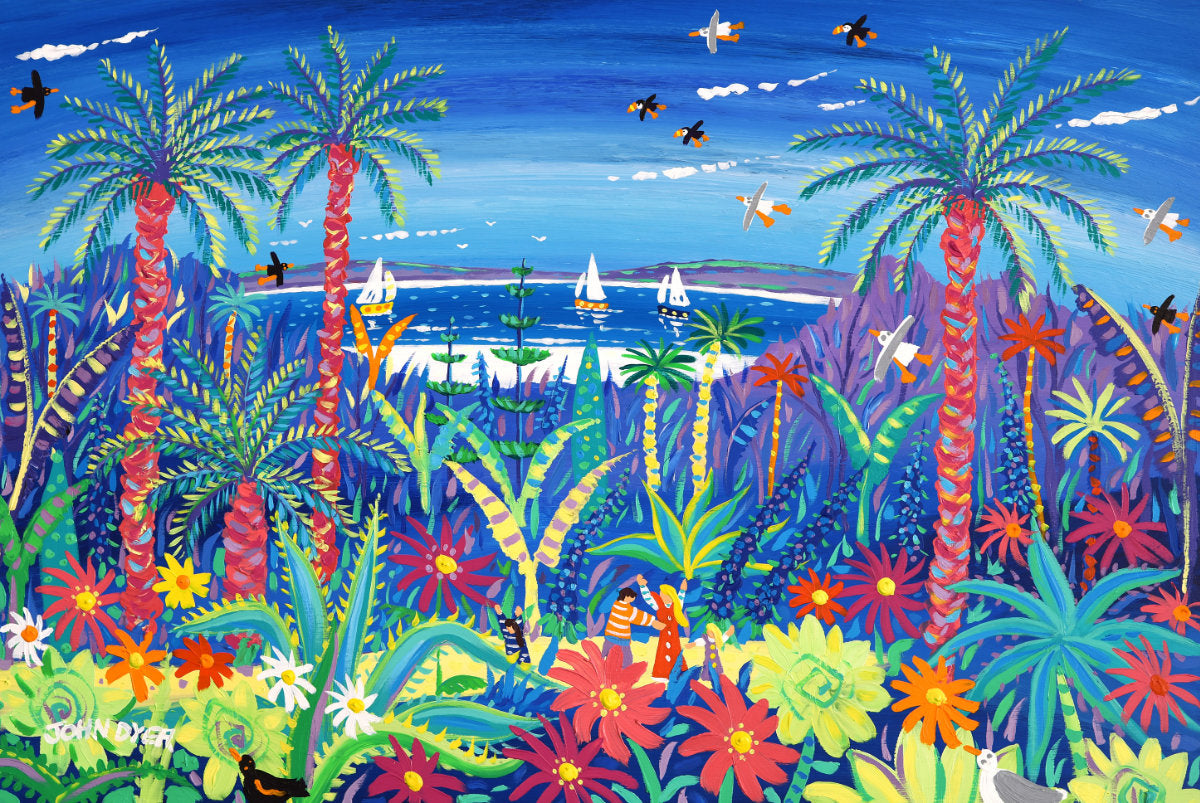 'Tropical Adventure, Tresco Abbey Gardens', 24x36 inches acrylic on board. Cornwall Art Gallery Painting by Cornish Artist John Dyer