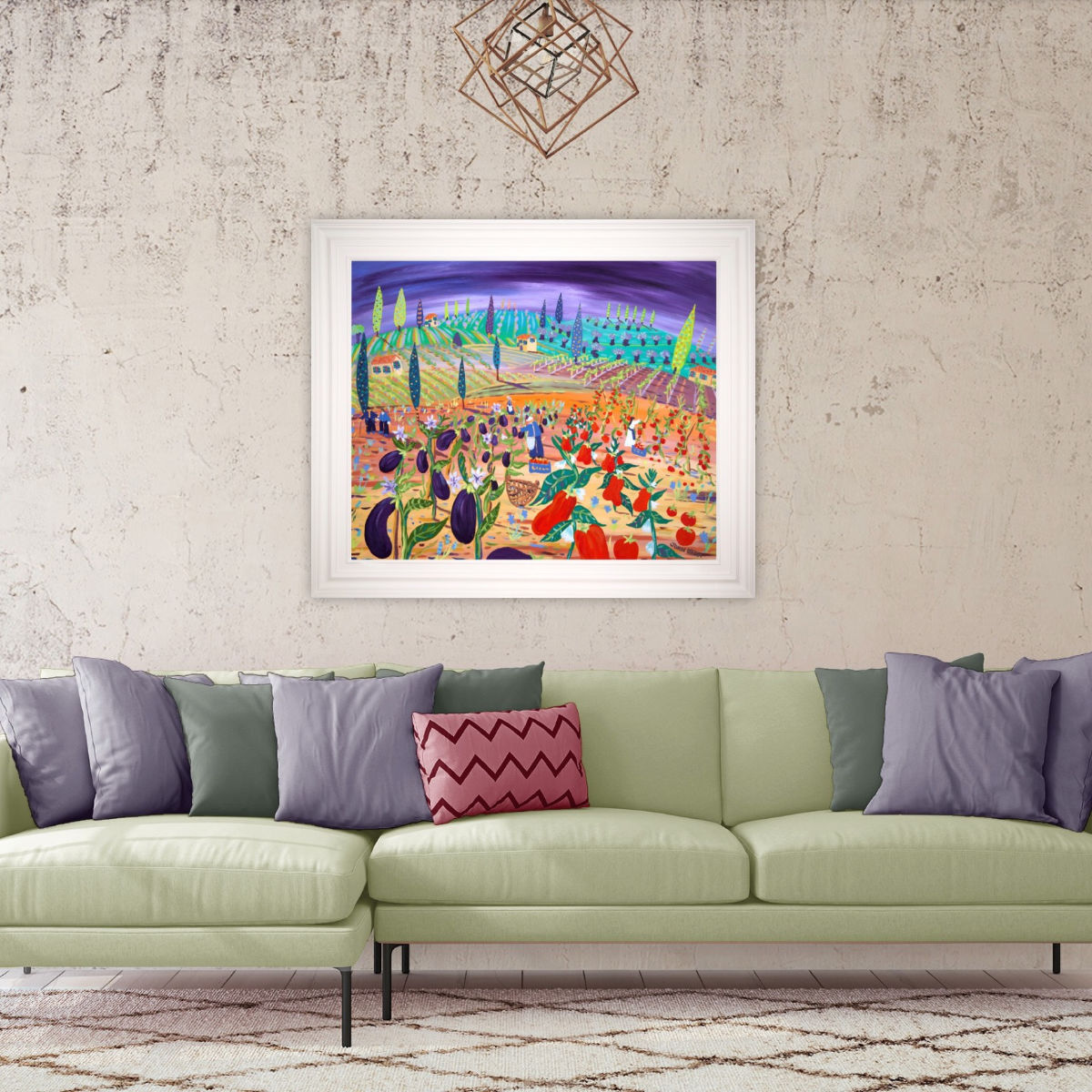 Original Painting of Tuscany, Italy by John Dyer. &#39;A Feast of Food, Italy&#39;. Italian Art Gallery