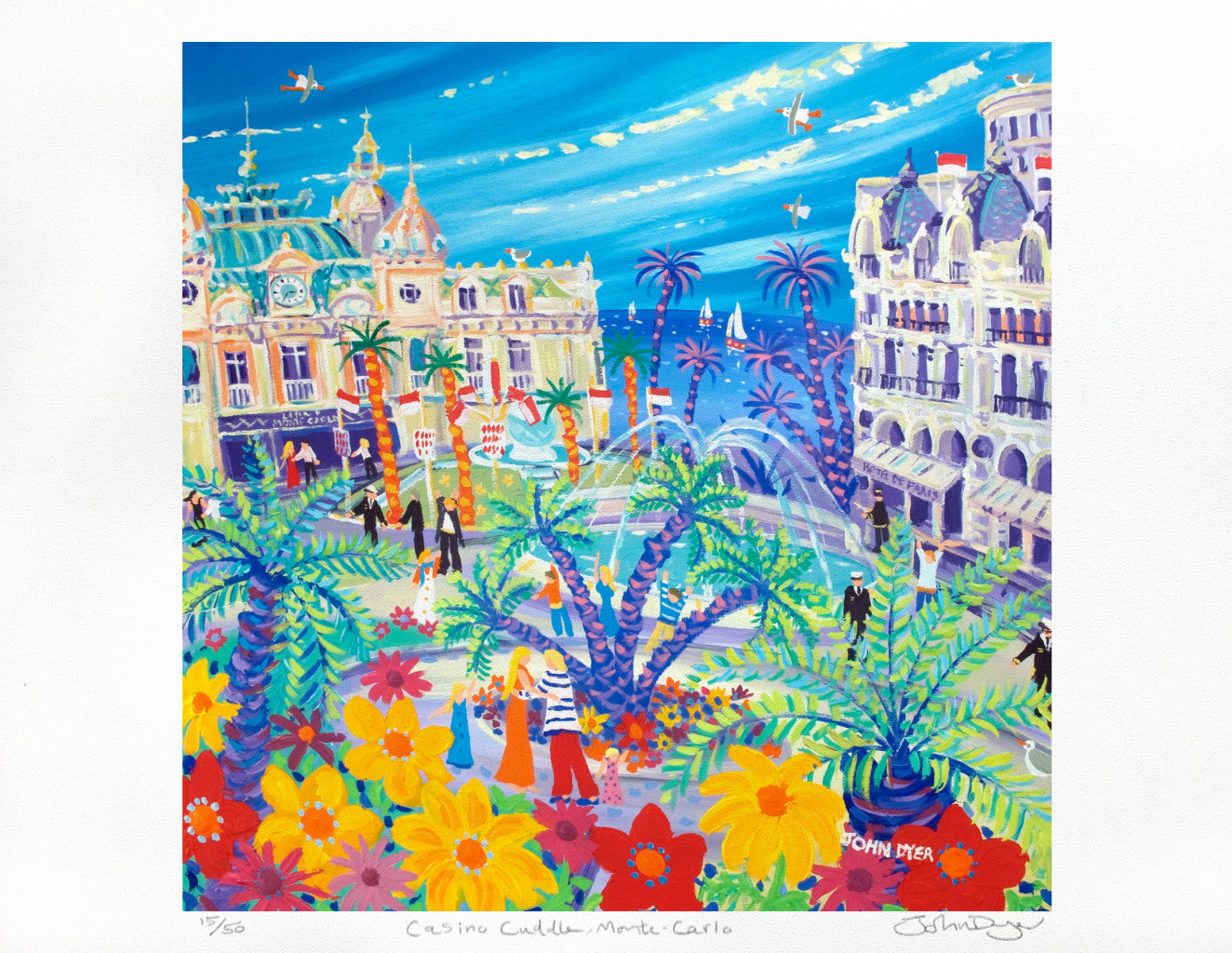 Limited Edition Art Print of Monaco by Artist John Dyer. 'Casino Cuddle, Monte-Carlo'. Art Gallery Print