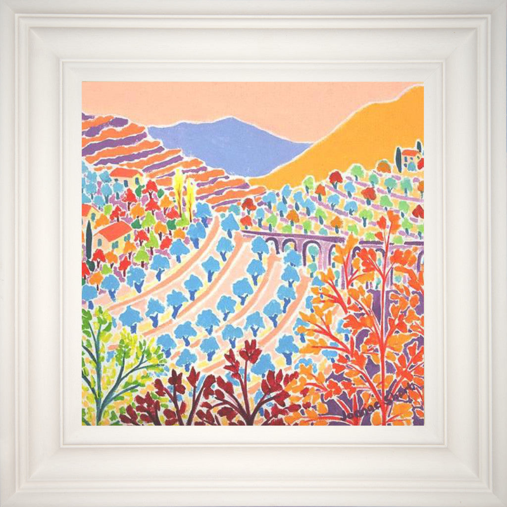 The Warmth of Autumn in the Menton Hills, Sunset, France. Original Painting by Joanne Short