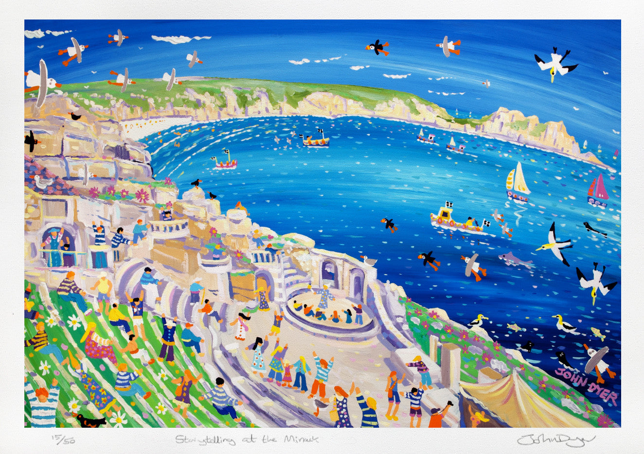 Art print of the Minack theatre in Cornwall by artist John Dyer.