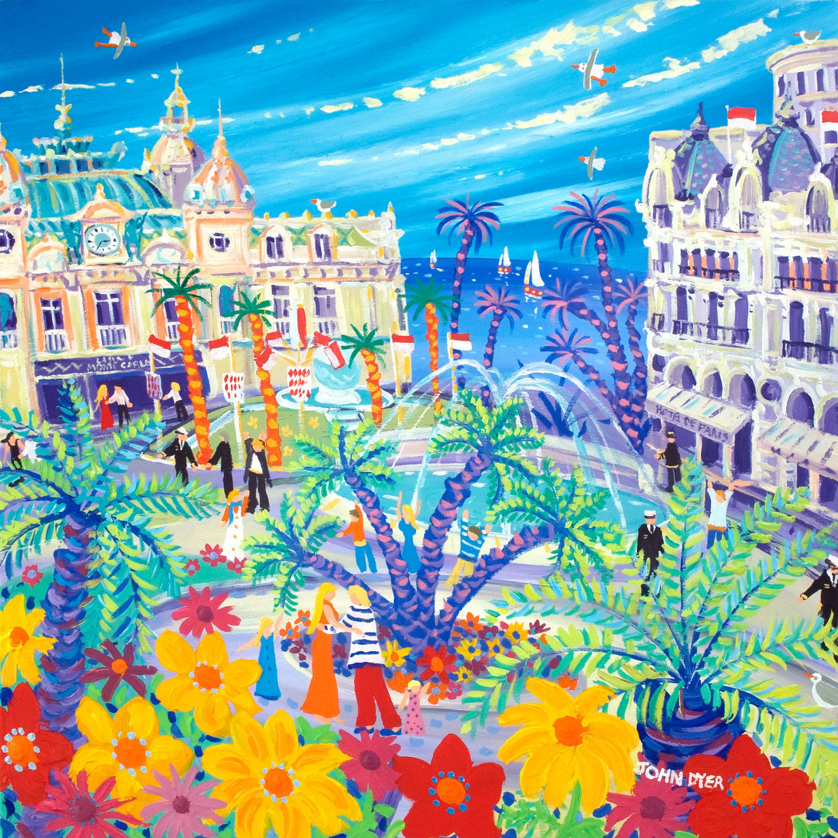 Limited Edition Art Print of Monaco by Artist John Dyer. 'Casino Cuddle, Monte-Carlo'. Art Gallery Print