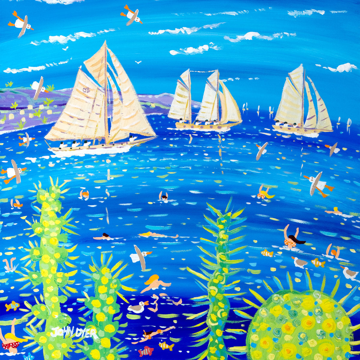 Limited Edition Signed Print by Artist John Dyer. 'Monaco Classic Week'. Classic Yachts and Tall Ships