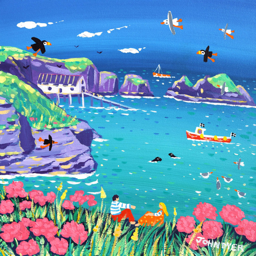 John Dyer Cornish Art Limited Edition Print. 'Sea Pinks and Seals, Mother Ivey's Bay'. Cornwall Art Gallery Print.