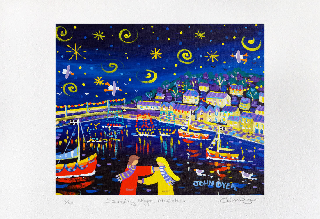 John Dyer Cornish Art Limited Edition Print. 'Sparkling Night, Mousehole'. Cornwall Art Gallery Print.