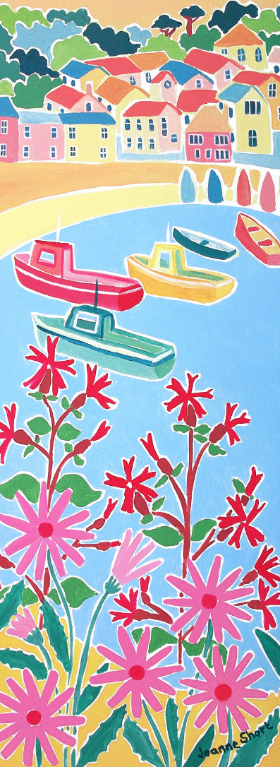 Signed Limited Edition Print by Cornish Artist Joanne Short. 'Clear Blue Sea and Wild Flowers, Mousehole'. Cornwall Art Gallery Print