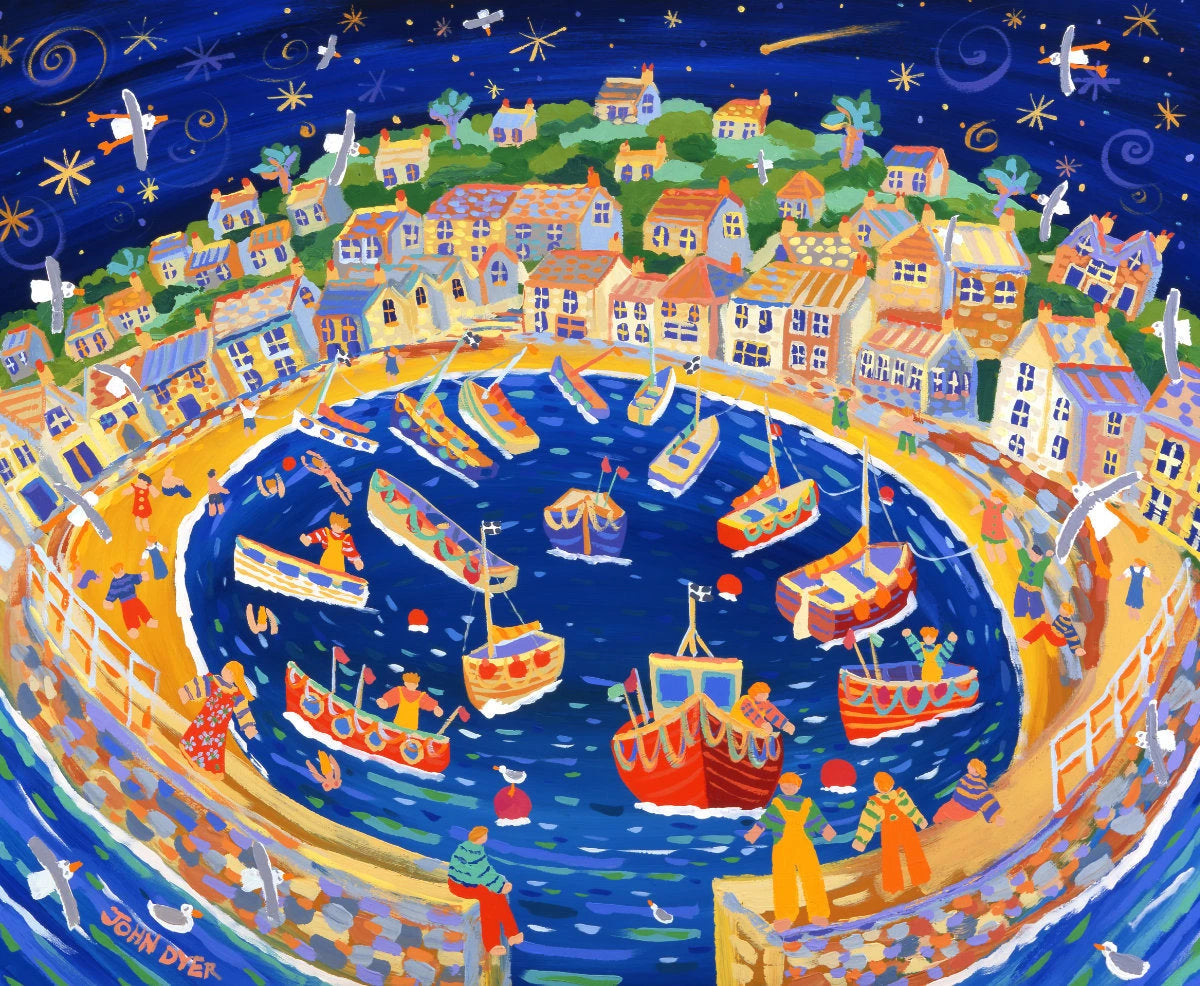 Limited Edition Print by Cornish Artist John Dyer. 'Magical Mousehole'. Cornwall Art Gallery Print John Dyer