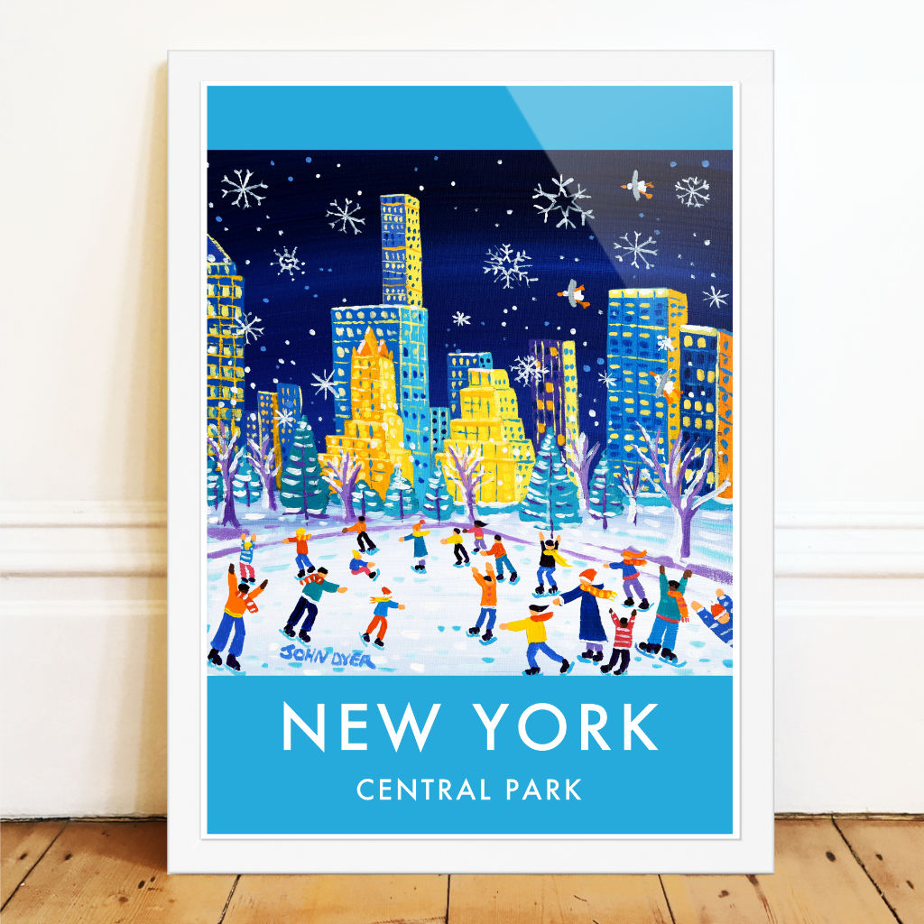 New York City Prints. Central Park Ice Skating. Art Posters of New York by John Dyer. Wall Art Gallery NY