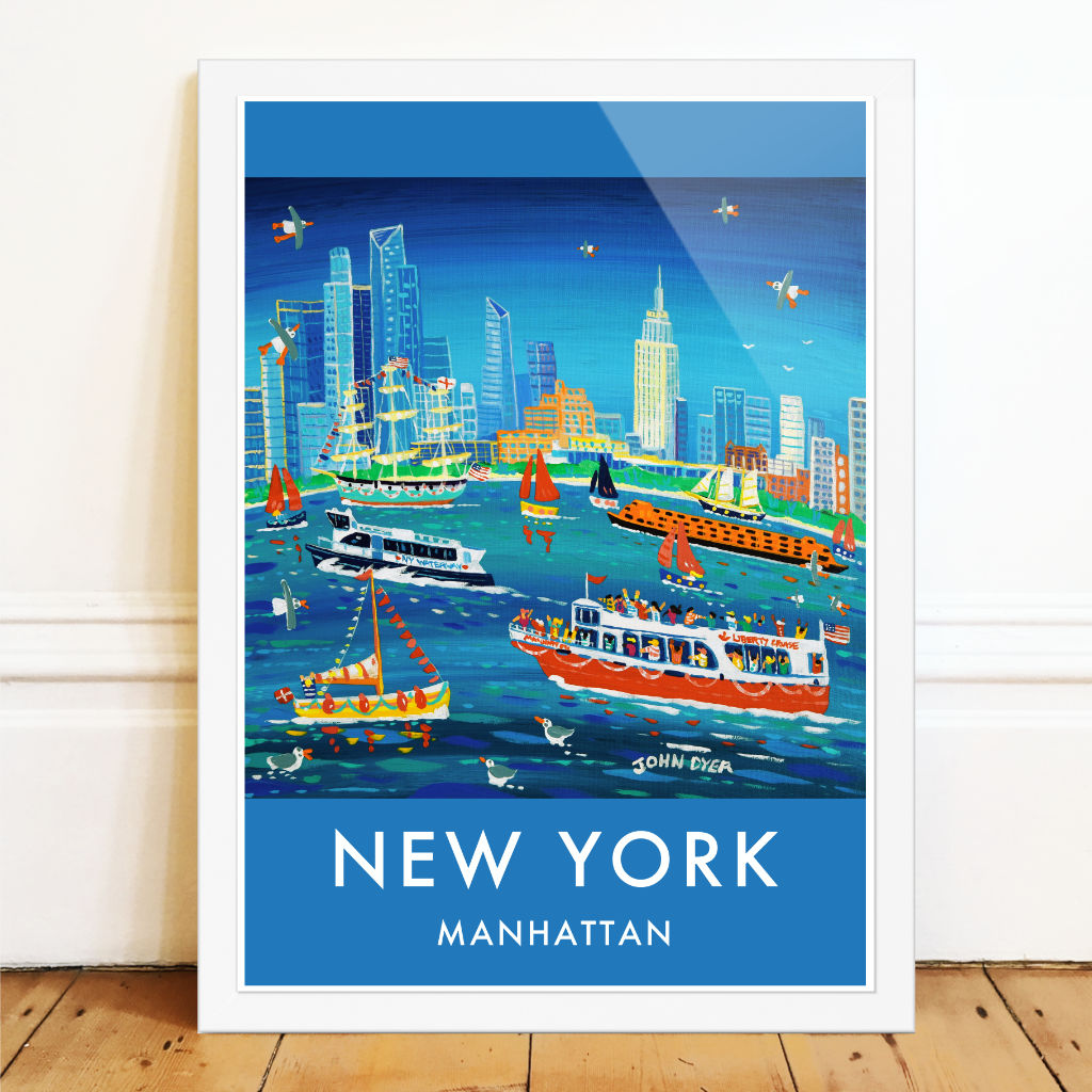 New York City Prints. Manhattan Ferry Boats. Art Posters of New York by John Dyer. Wall Art Gallery NY