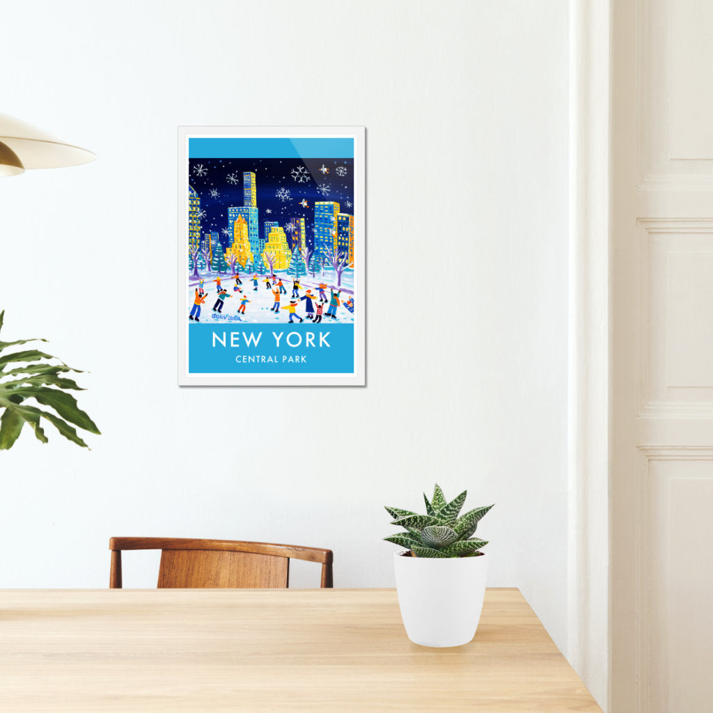 New York City Prints. Central Park Ice Skating. Vintage Style Travel Poster Art Print by John Dyer. Wall Art Gallery NY