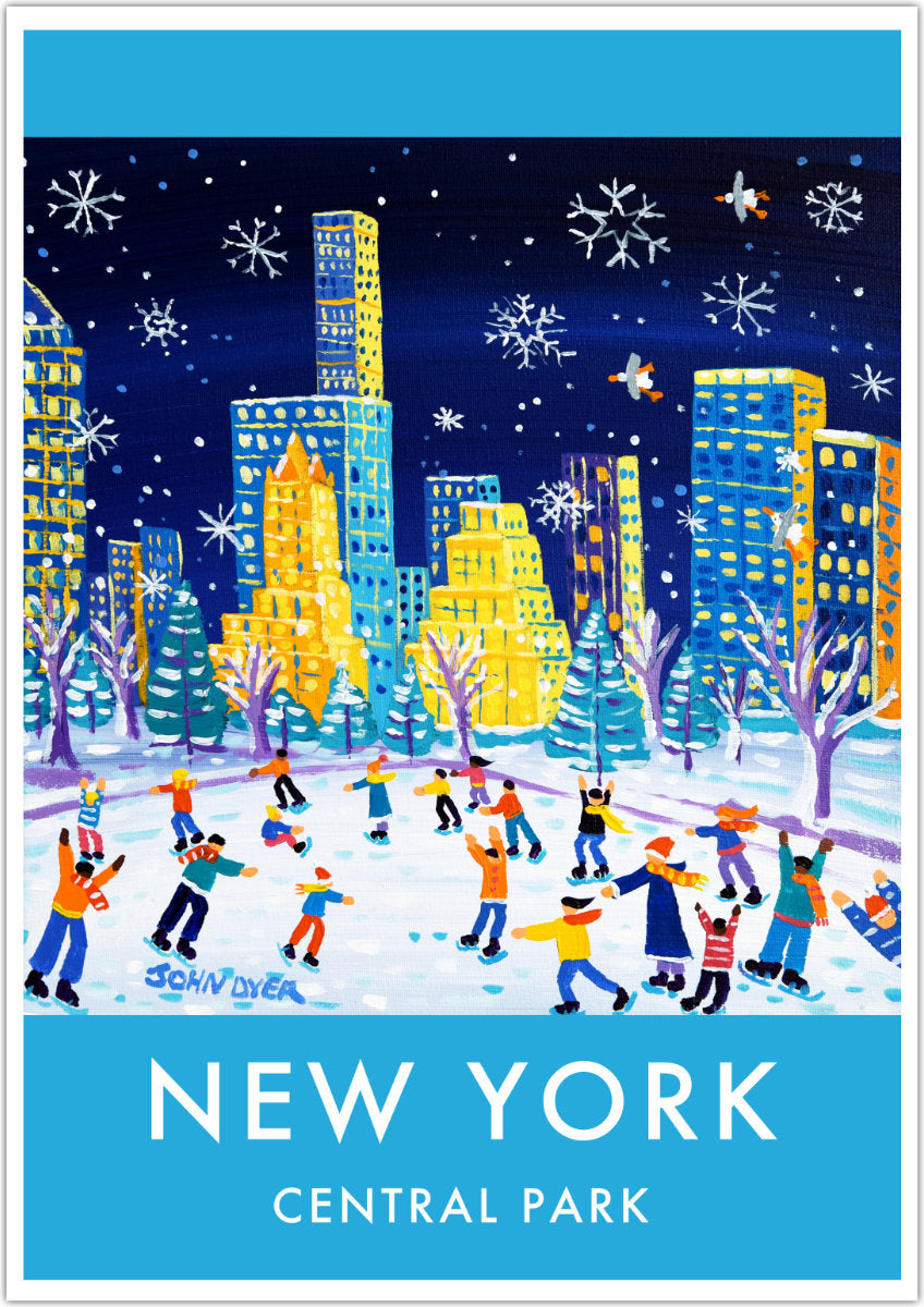 New York City Prints. Central Park Ice Skating. Vintage Style Art Print Travel Posters of New York by John Dyer. Wall Art Gallery NY