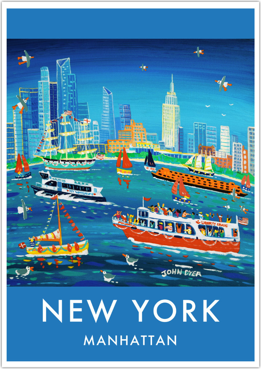 New York City Prints. Manhattan Ferry Boats. Art Posters of New York by John Dyer. Wall Art Gallery NY