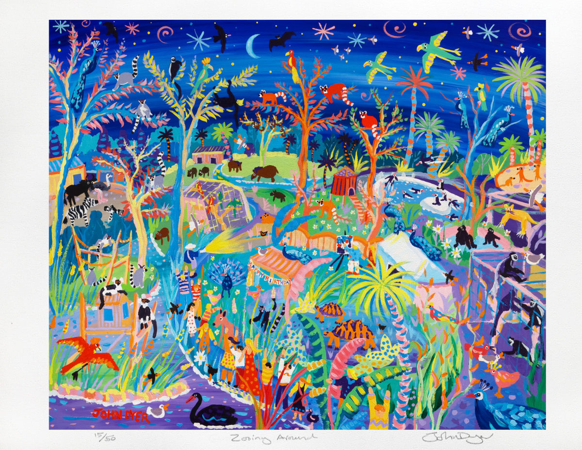 Limited Edition Animal Art Print by Environmental Artist John Dyer. &#39;Zooing Around. Newquay Zoo&#39;. 