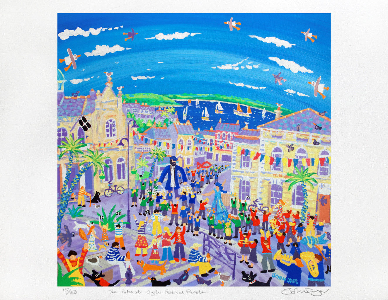 Limited Edition Print by Cornish Artist John Dyer. 'Falmouth Oyster Festival Parade'.  Cornwall Art Gallery Print