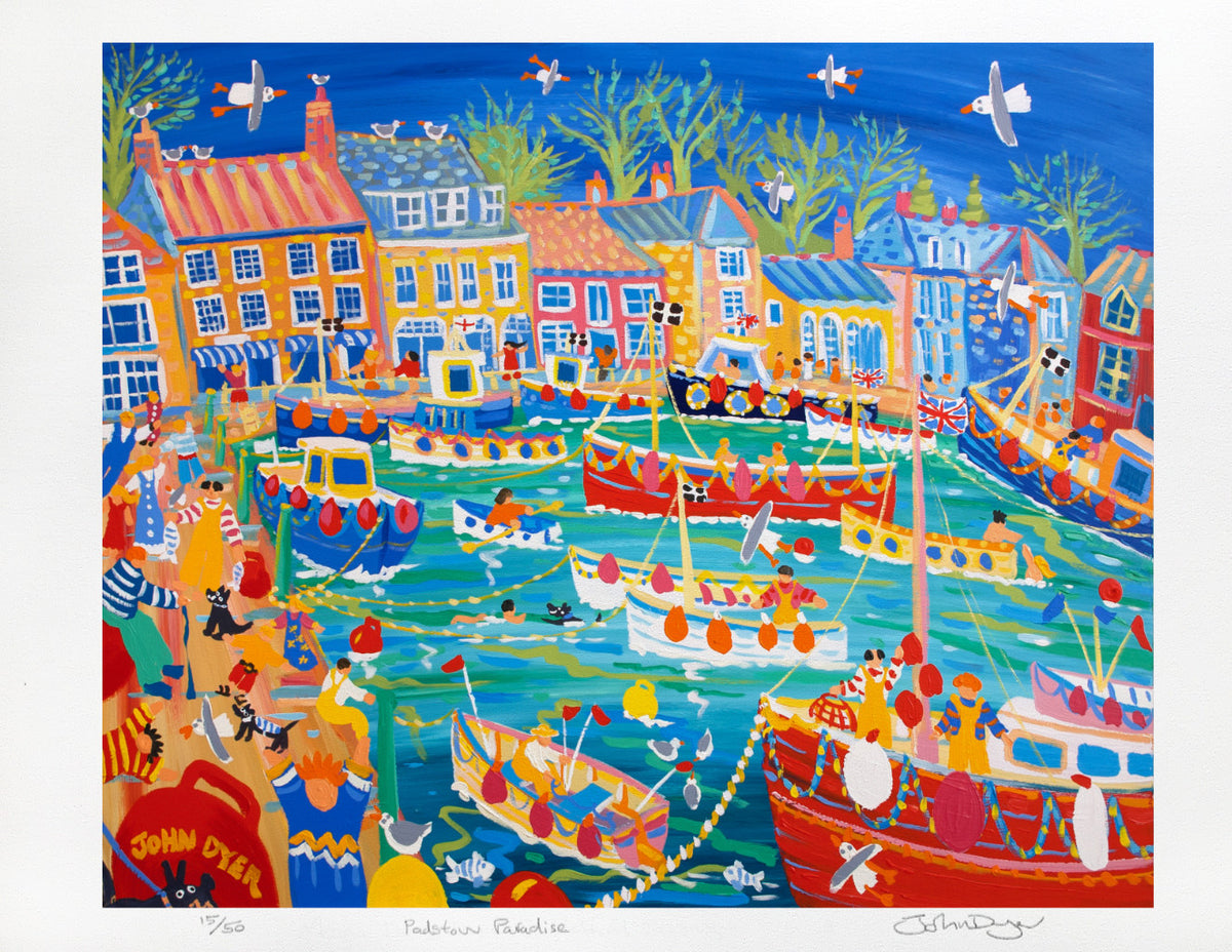 Signed Limited Edition Print by Cornish Artist John Dyer. &#39;Padstow Paradise&#39;. Cornwall Art Gallery Print.
