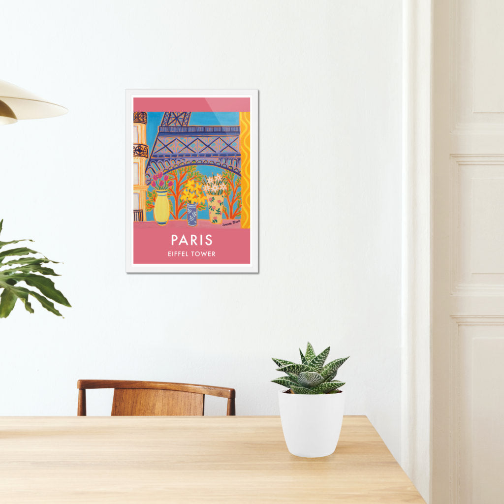 French Print of the Eiffel Tower in Paris. Vintage Style Travel Poster Art Print by Joanne Short. France Wall Art