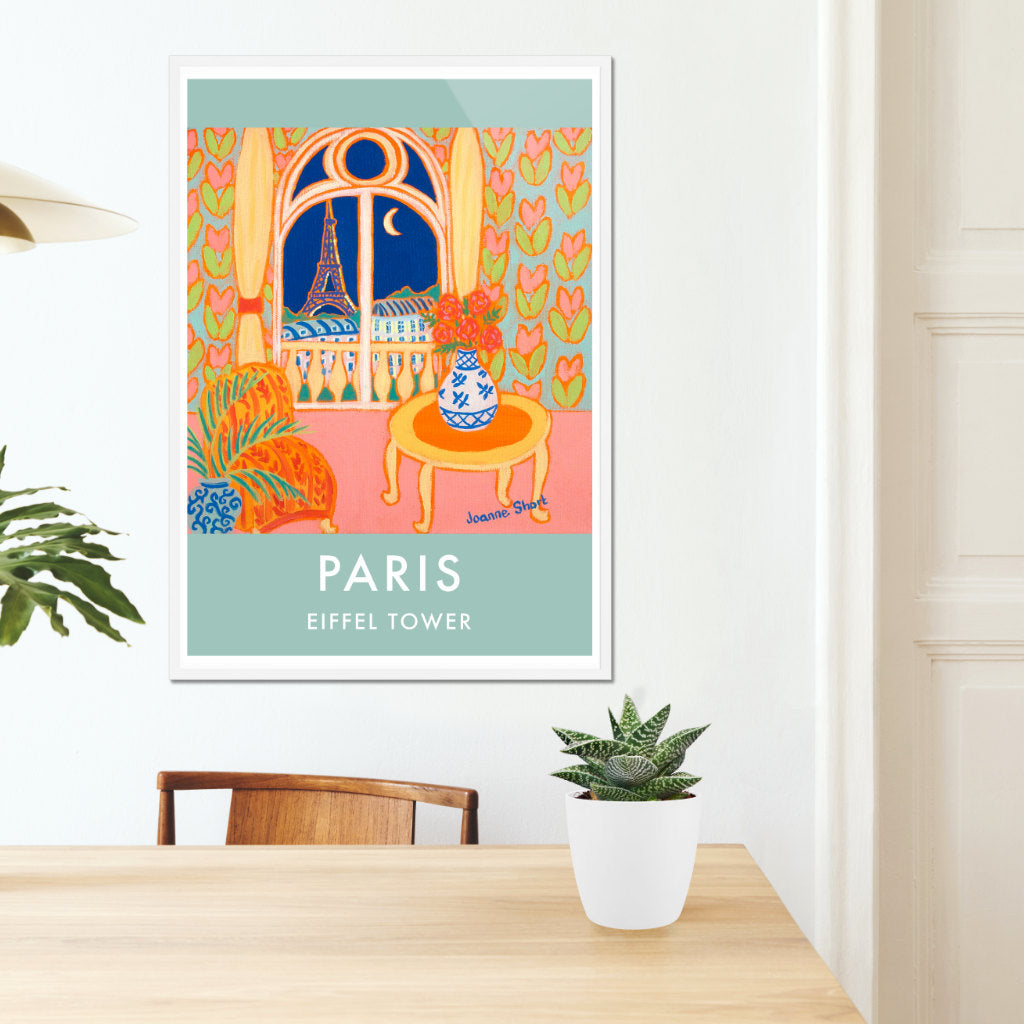 French Print of the Eiffel Tower, Paris. Vintage Style Interior Poster Art Print by Joanne Short. France Wall Art