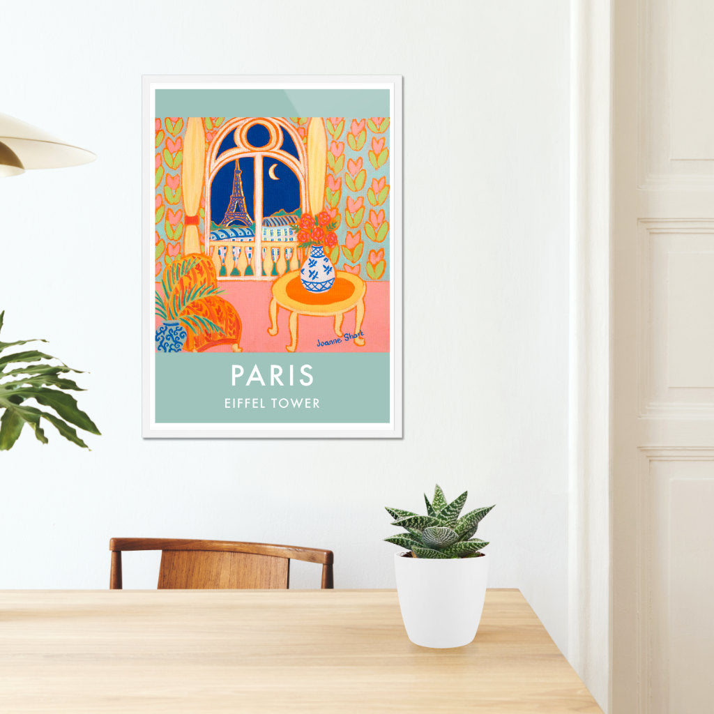 French Print of the Eiffel Tower, Paris. Vintage Style Interior Poster Art Print by Joanne Short. France Wall Art
