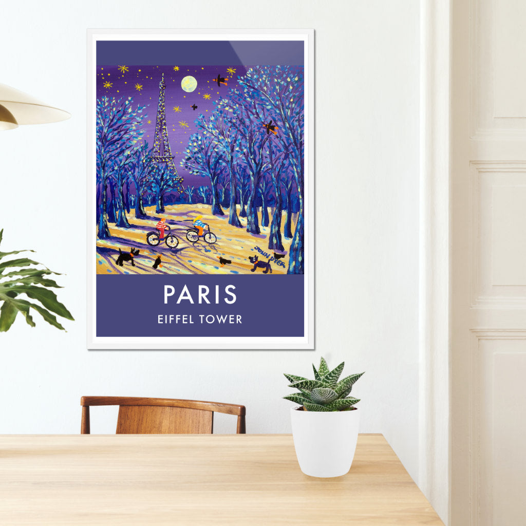 French Print of the Eiffel Tower in Paris. Vintage Style Travel Poster Art Print by John Dyer. France Wall Art