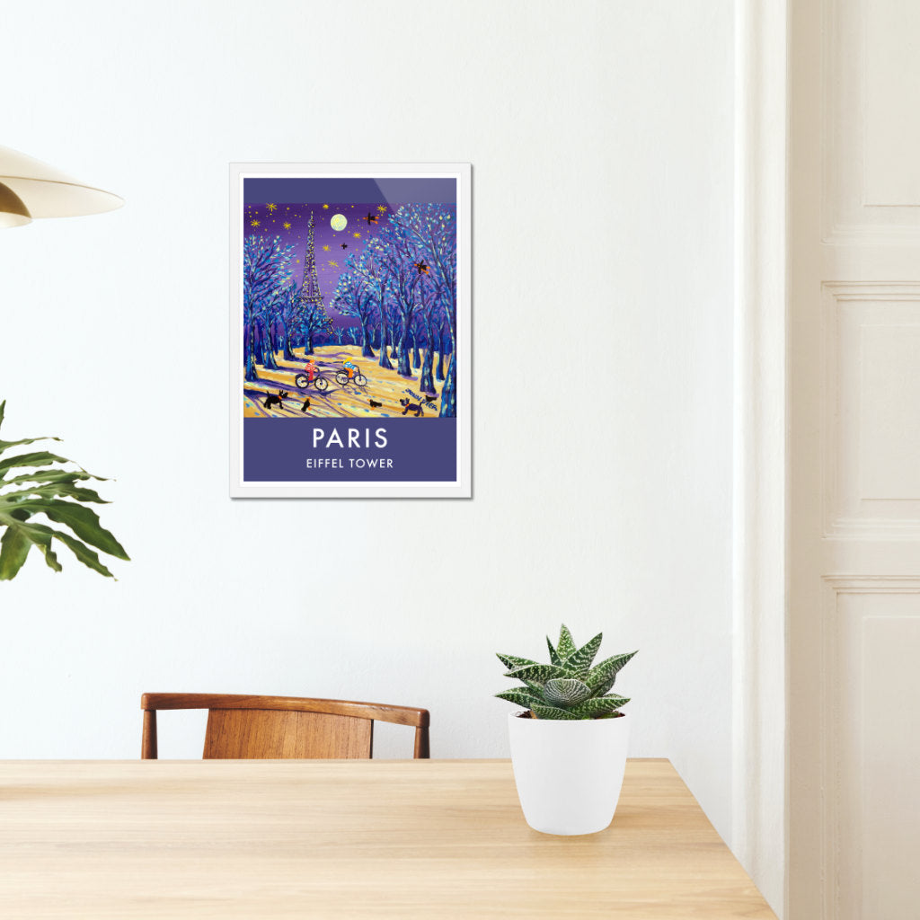 French Print of the Eiffel Tower in Paris. Vintage Style Travel Poster Art Print by John Dyer. France Wall Art