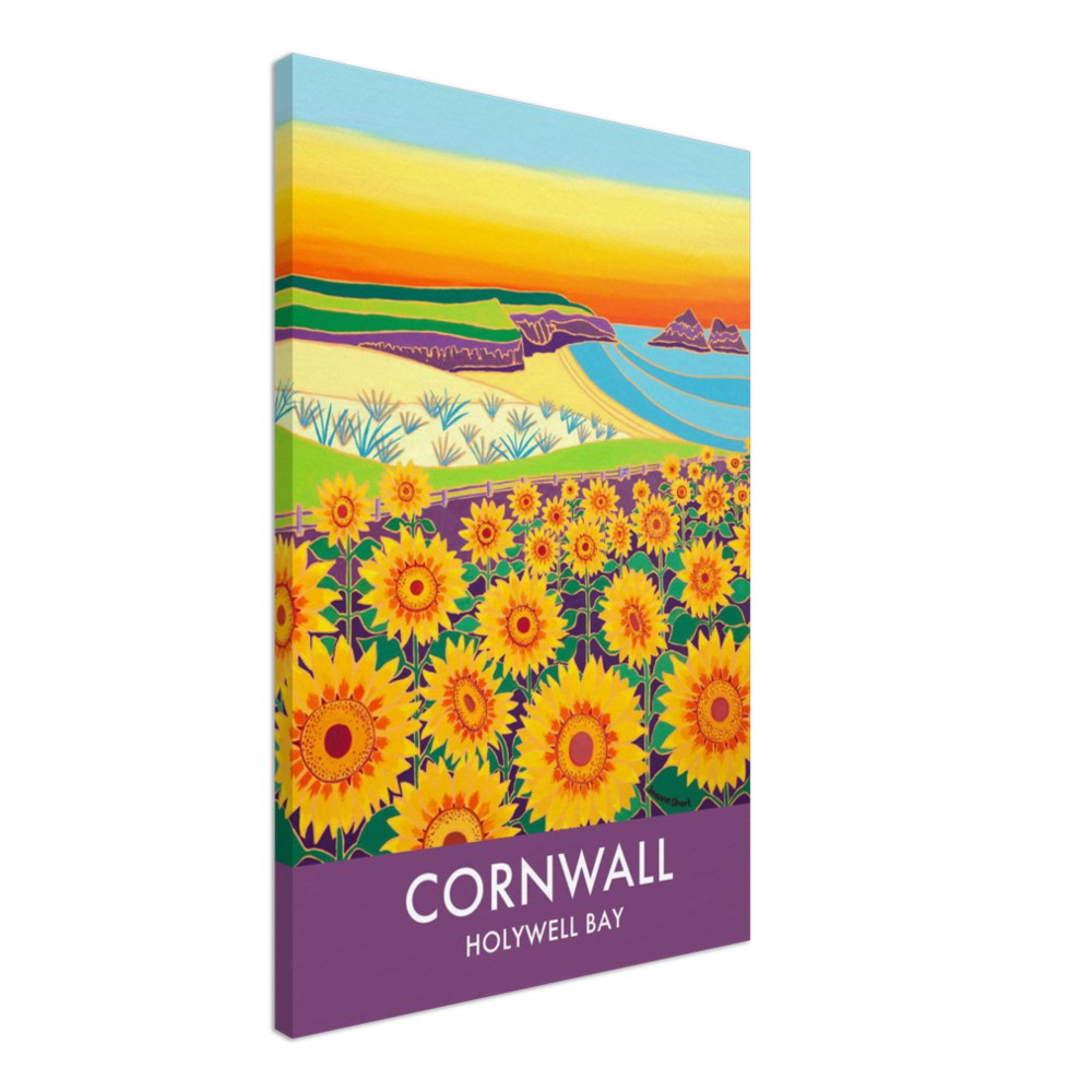 Canvas Art Print by Joanne Short of Sunset Sunflowers at Holywell Bay Beach, Cornwall from our Cornwall Art Gallery