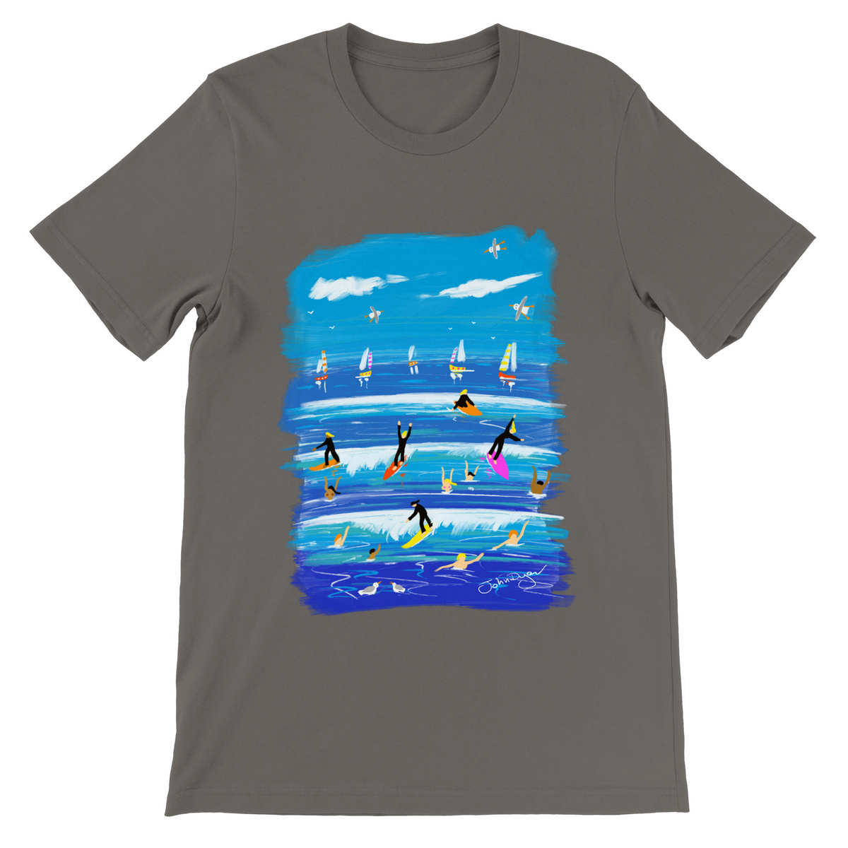 John Dyer Unisex Art Seaside Cornwall T-Shirt. &#39;Surfer T-Shirt&#39;. Cornwall Art Gallery