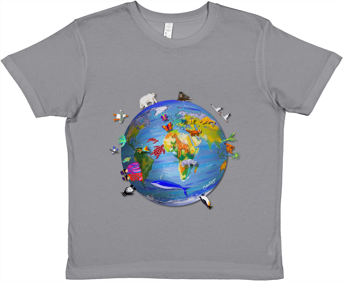 John Dyer Premium Kids Crewneck Unisex Art T-Shirt - Planet Earth and Wildlife