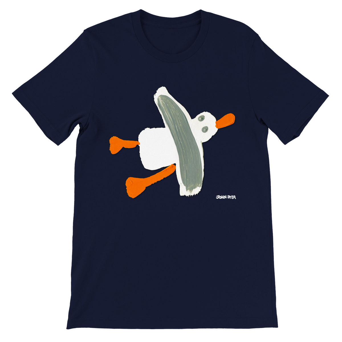 Navy Blue Cornish seagull t-shirt by artist John Dyer. Cornwall beach wear..