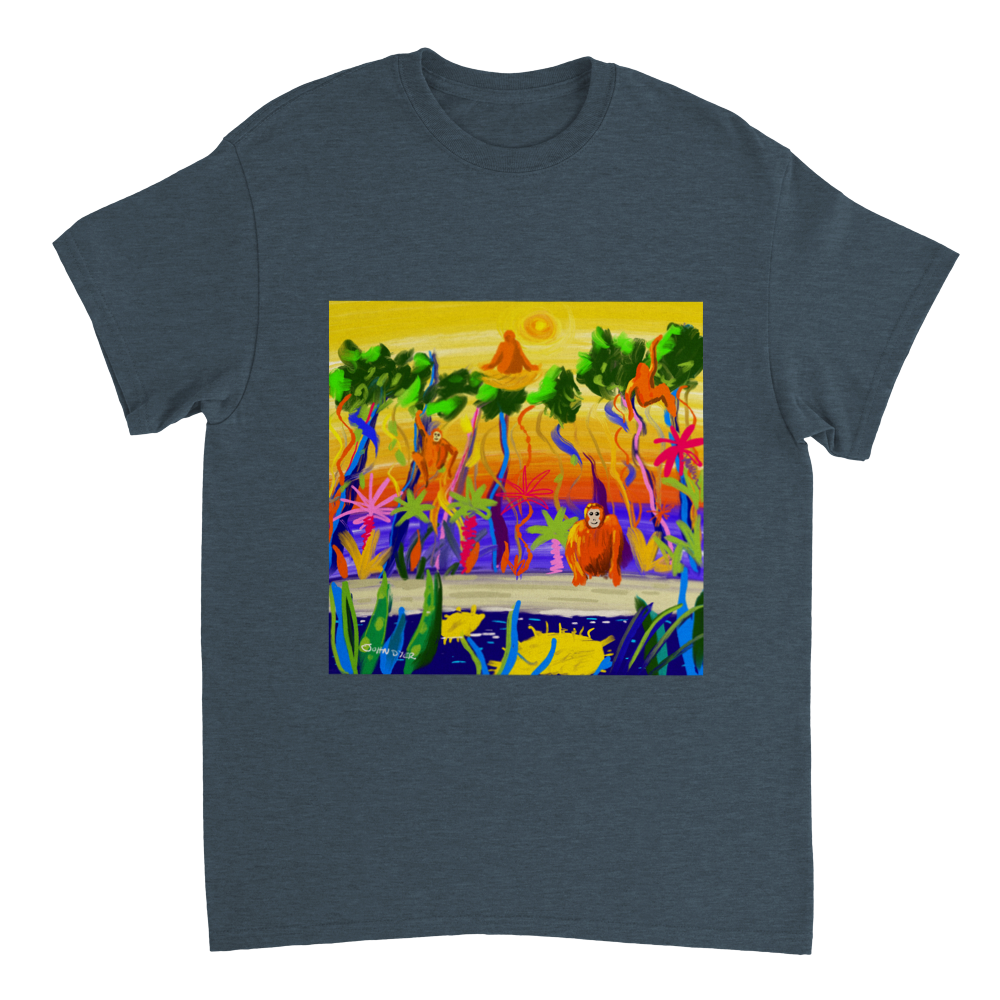 John Dyer Unisex Cornwall Art T-Shirt. Orangutan Rainforest Sunset. Borneo Art Gallery