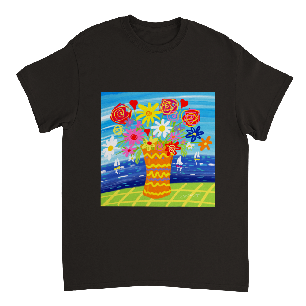 John Dyer Unisex Cornwall Art T-Shirt. &#39;Colourful Seaside Flowers&#39;. Cornwall Art Gallery