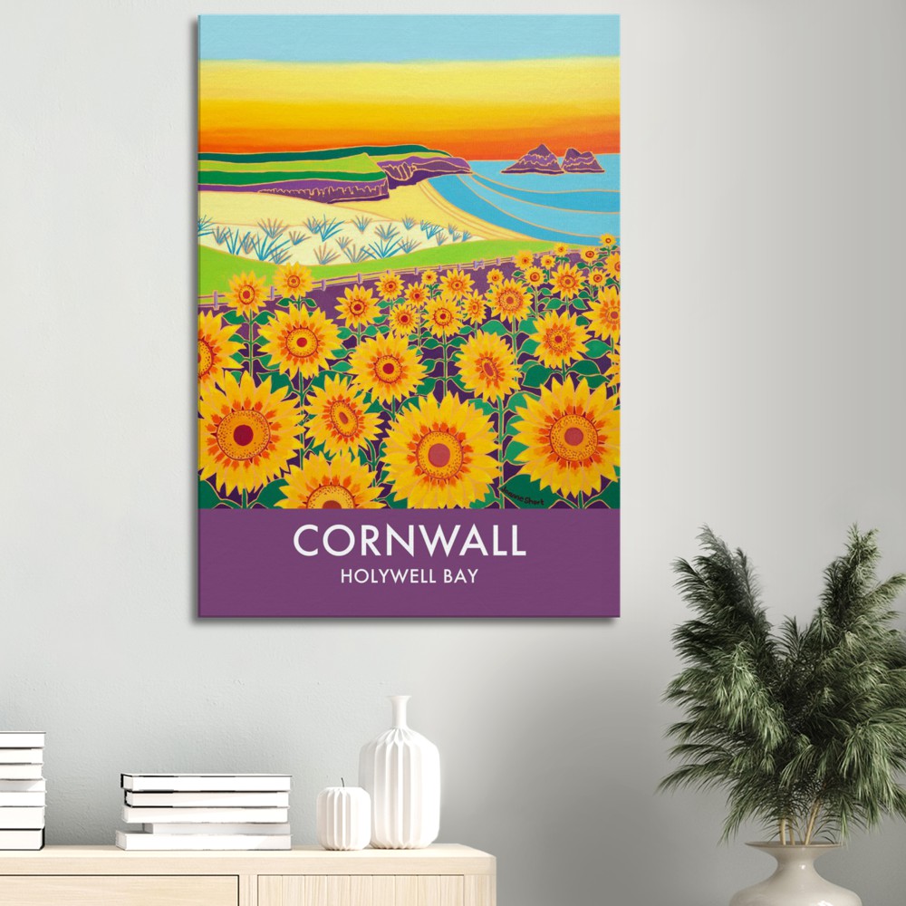 Canvas Art Print by Joanne Short of Sunset Sunflowers at Holywell Bay, Cornwall from our Cornwall Art Gallery