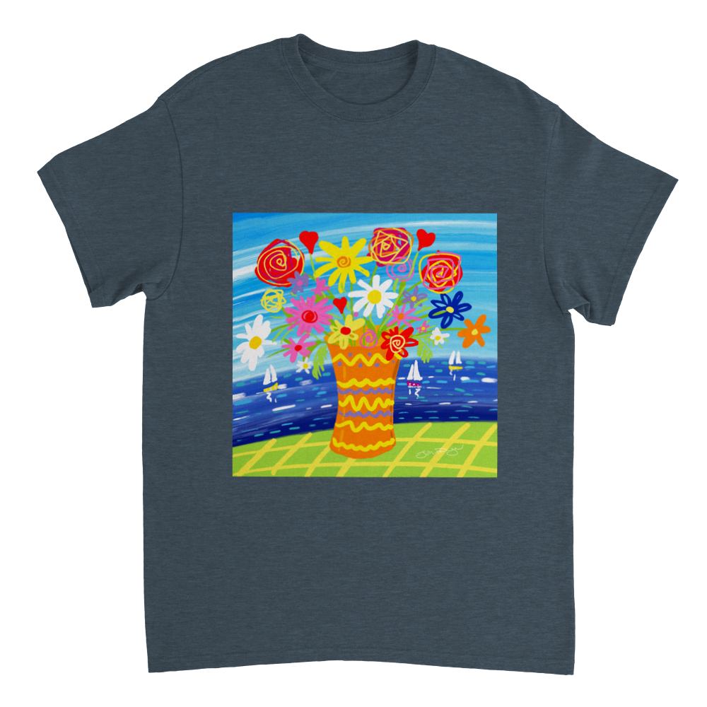 John Dyer Unisex Cornwall Art T-Shirt. 'Colourful Seaside Flowers'. Cornwall Art Gallery