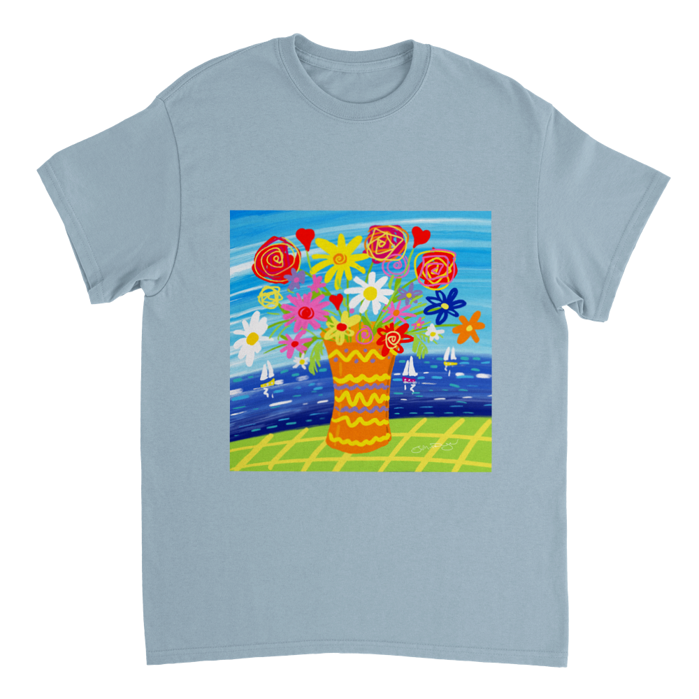 John Dyer Unisex Cornwall Art T-Shirt. &#39;Colourful Seaside Flowers&#39;. Cornwall Art Gallery