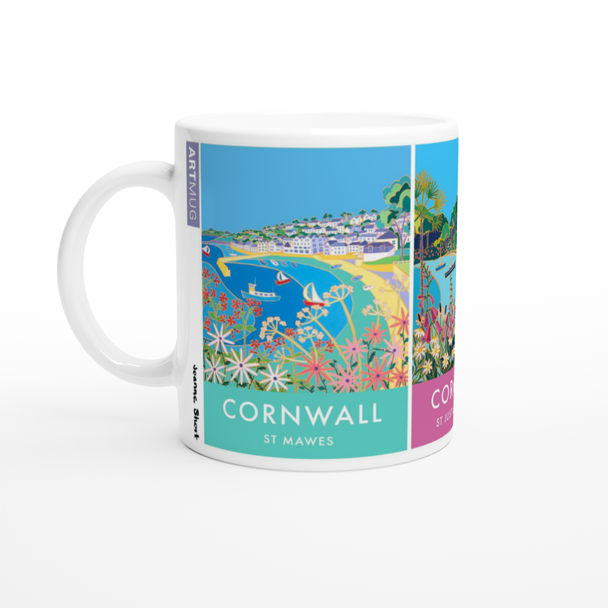 Cornish Art Mug featuring St Mawes, St Just in Roseland and St Anthony&#39;s Lighthouse by artist Joanne Short