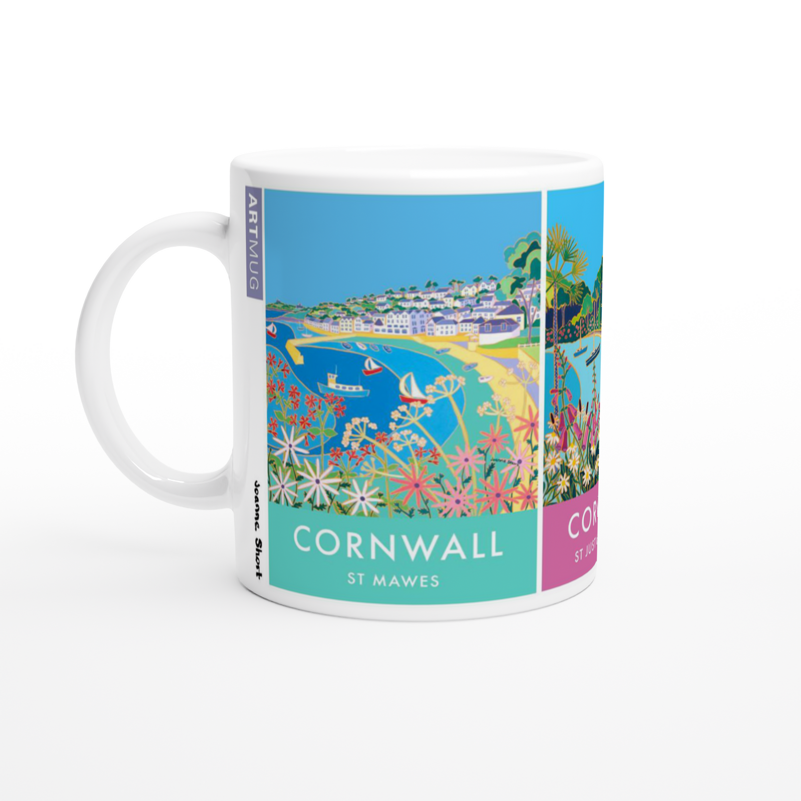 Cornish Art Mug featuring St Mawes, St Just in Roseland and St Anthony's Lighthouse by artist Joanne Short