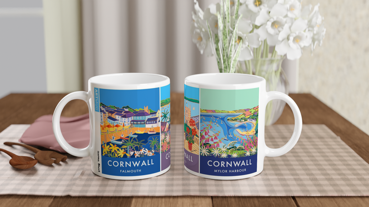 Joanne Short Ceramic Cornish Art Mug featuring Falmouth Harbour and Mylor