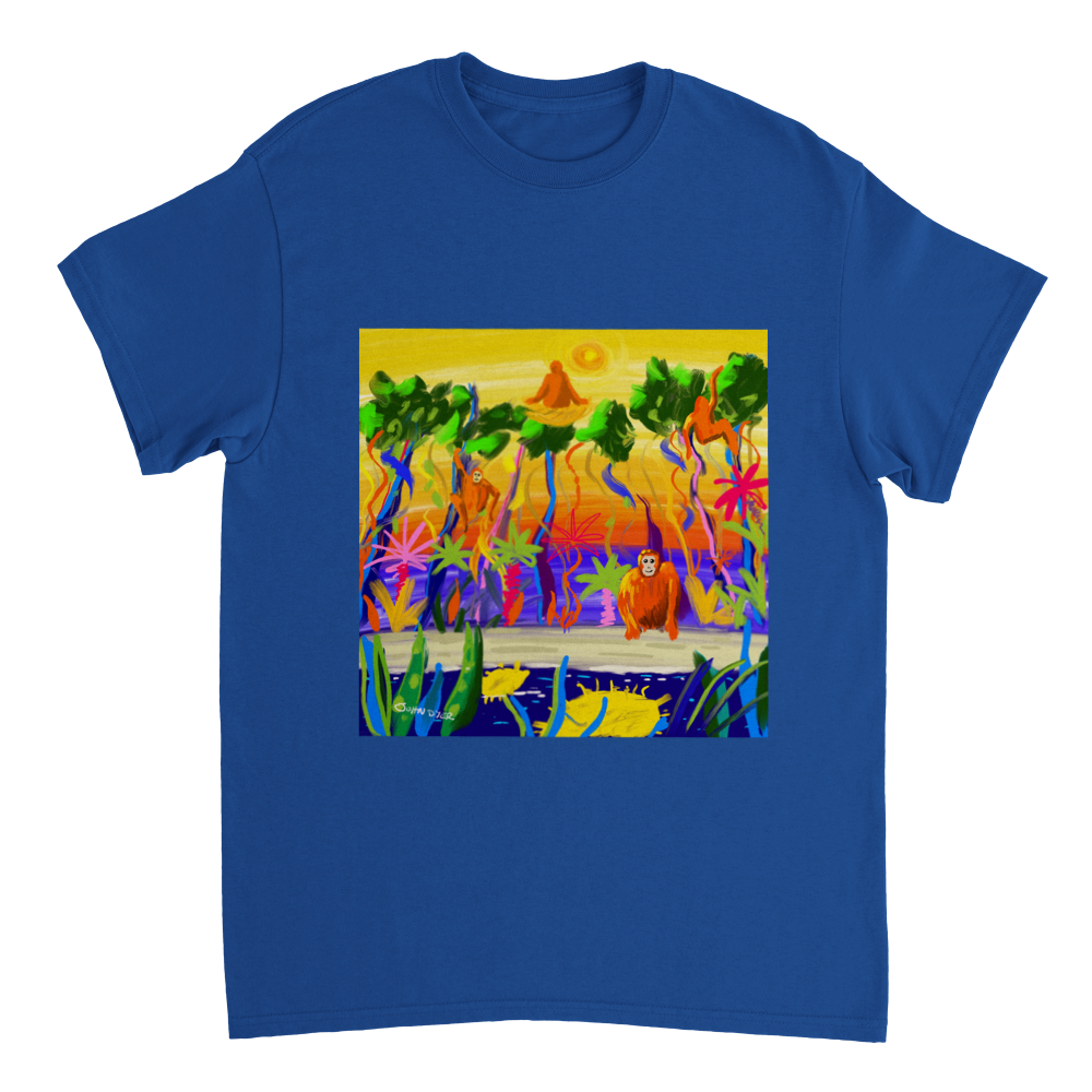 John Dyer Unisex Cornwall Art T-Shirt. Orangutan Rainforest Sunset. Borneo Art Gallery