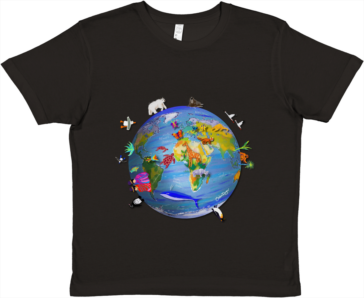 John Dyer Premium Kids Crewneck Unisex Art T-Shirt - Planet Earth and Wildlife