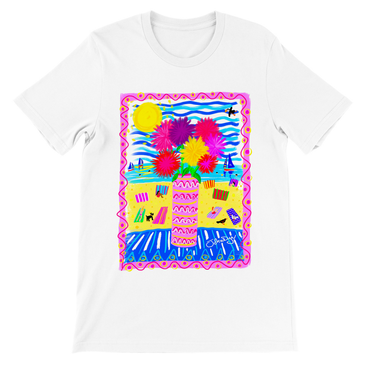 John Dyer Unisex Art T-Shirt. Pom Pom Beach Flowers