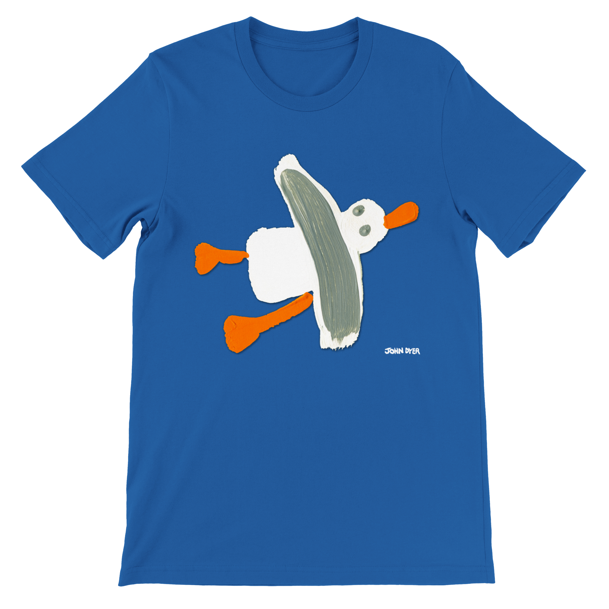 Blue Cornish seagull t-shirt by artist John Dyer. Cornwall beach wear..