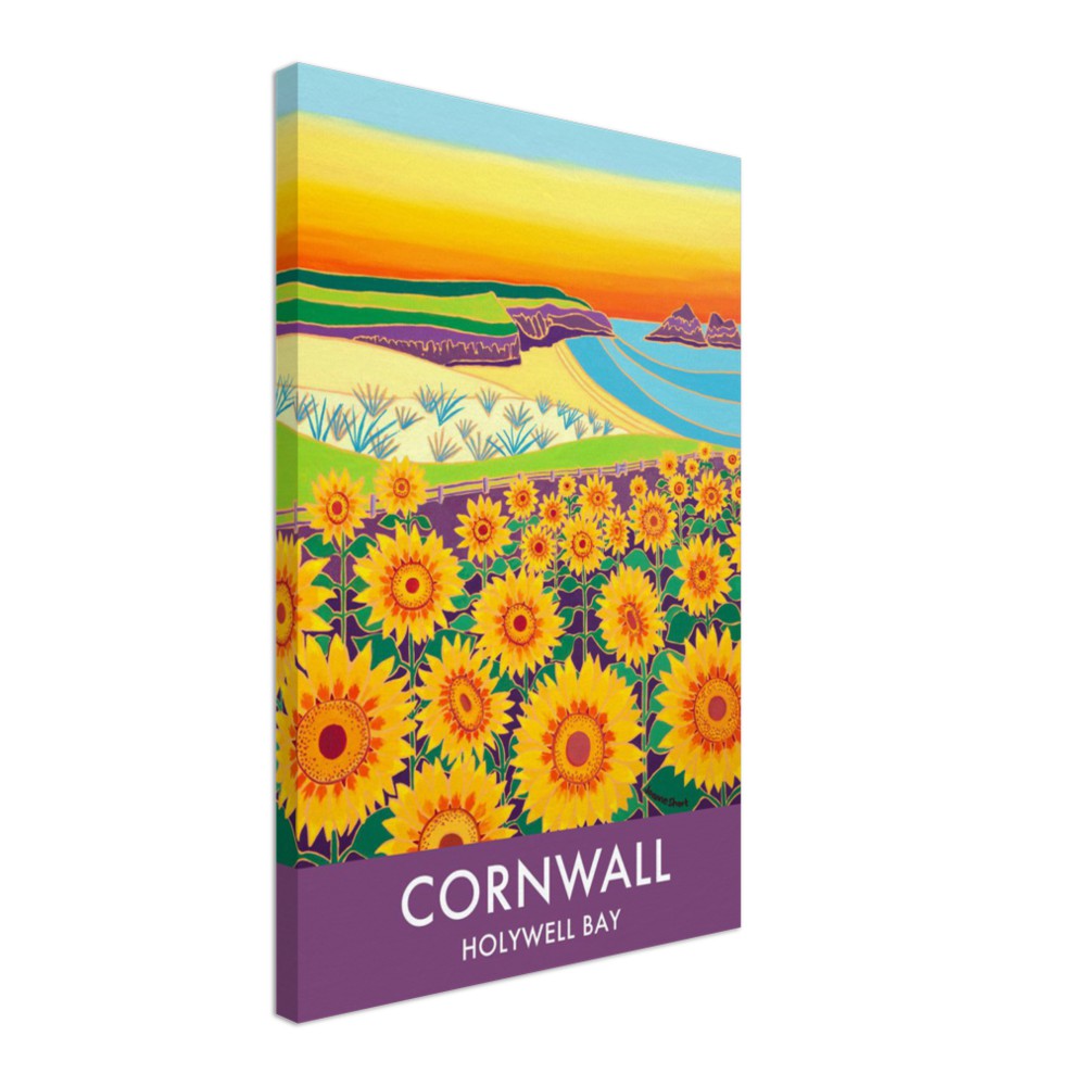 Canvas Art Print by Joanne Short of Sunset Sunflowers at Holywell Bay Beach, Cornwall from our Cornwall Art Gallery