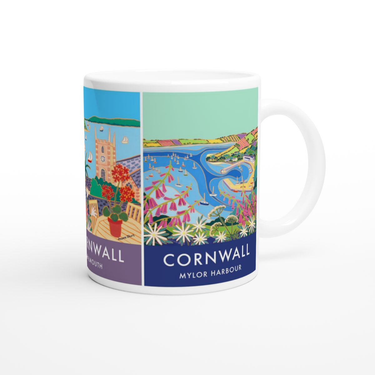 Joanne Short Ceramic Cornish Art Mug featuring Falmouth Harbour and Mylor
