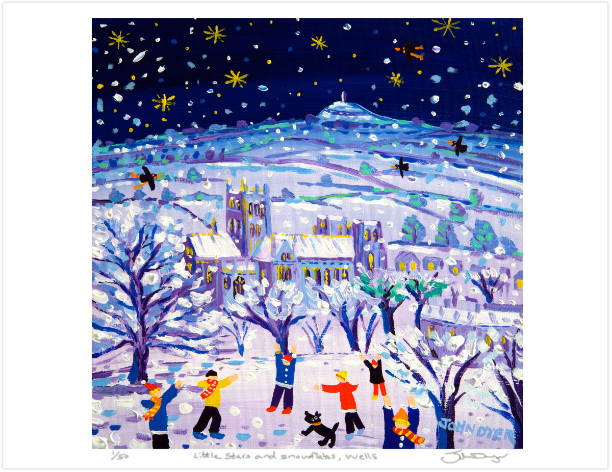 Signed Limited Edition Print by John Dyer. &#39;Little Stars and Snowflakes, Wells&#39;. Somerset Art Print